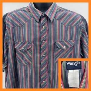 Vintage Wrangler Mens Striped Western‎ Shirt Short Sleeve Pearl Snap Front Sz 18